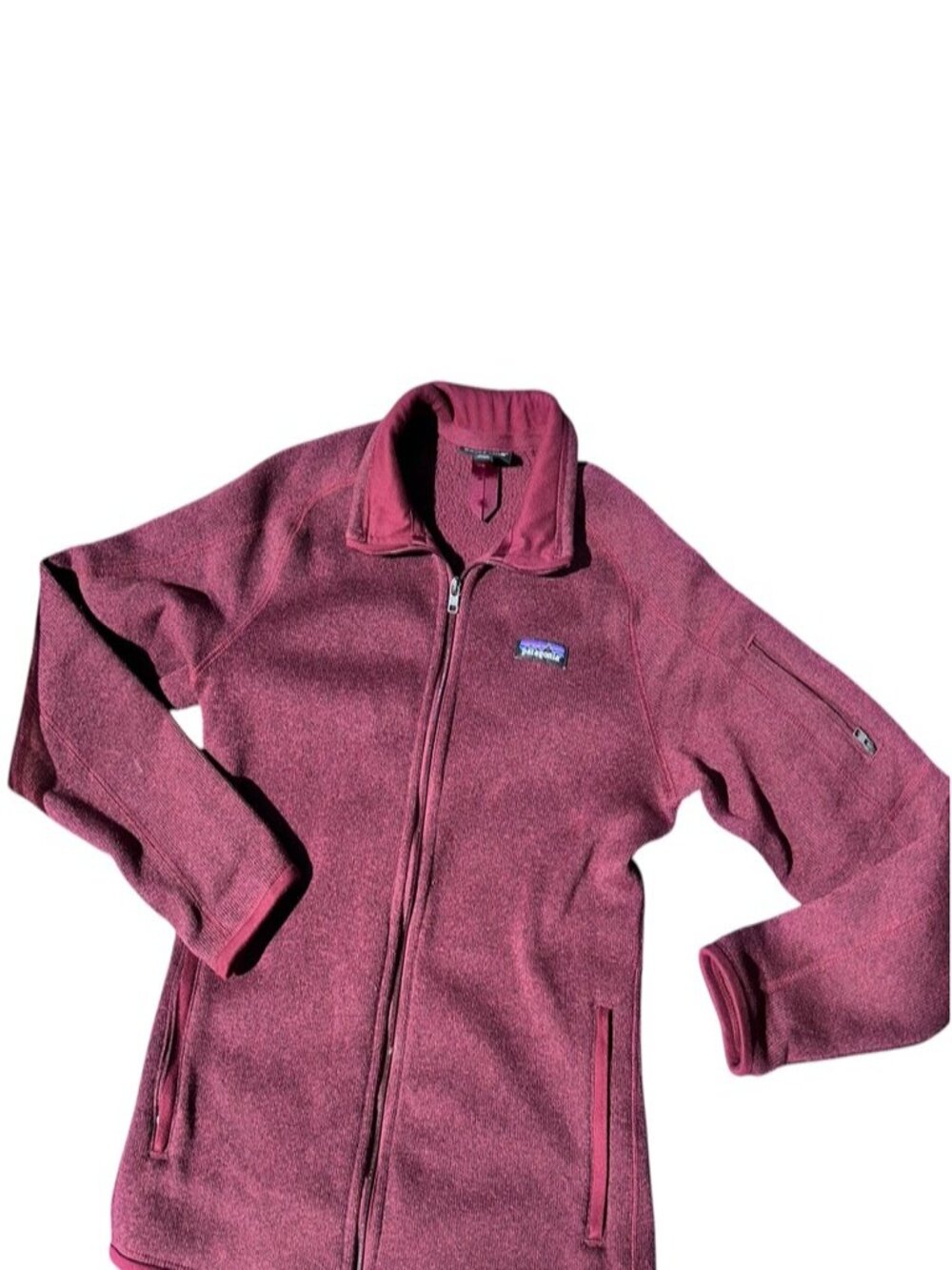 patagonia burgundy fleece lined zip up sweater jacket M